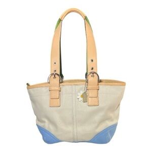 Coach Cream and Blue Tote Bag